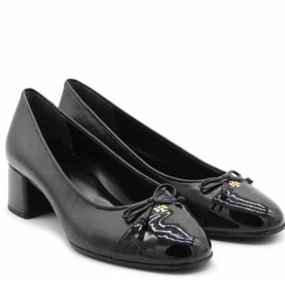 NEW TORU BURCH Cap-Toe Pump with Bow Black Leather Women’s Size 9.5 - Picture 1 of 1